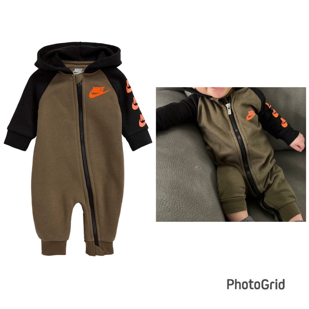 Nike Baby Futura Long Sleeve Full Zip Hooded Coverall Romper Sweatshirt 3 Months